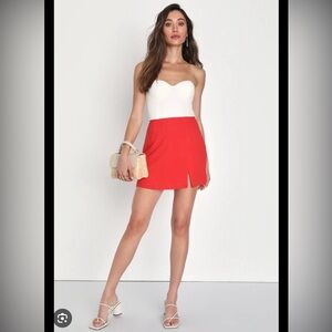 Lulus Effortless Outlook Red Linen Mini Skirt M